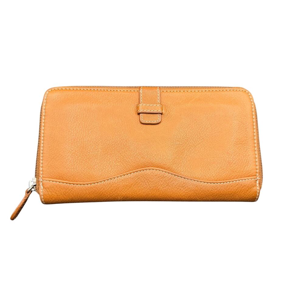Tignanello Genuine Leather Zip Around Wallet Cognac Brown Organizer Clutch